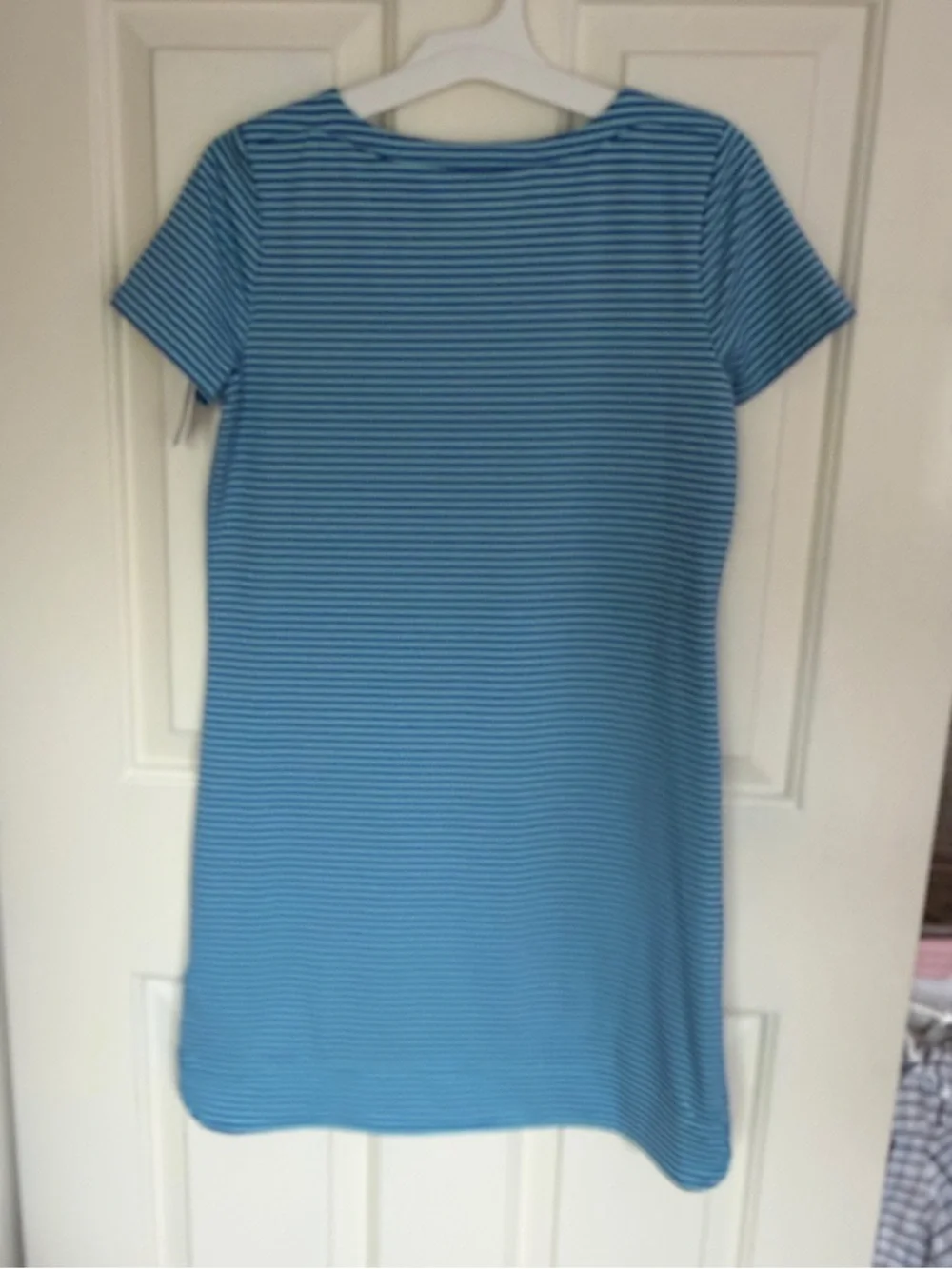 Blue Striped Short Sleeve Shift Dress